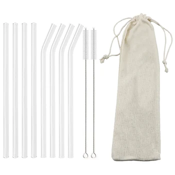 Stroh-Set aus Borosilikatglas, wiederverwendbar, umweltfreundlich, Trinkhalm für Smoothies, Cocktails