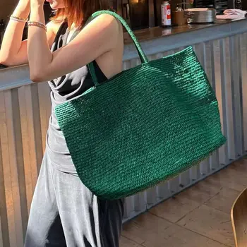 2026 Große Handgewebte Rattan-Tragetasche für Damen Natürliche Stroh-Strandtasche Luxus-Schultertasche