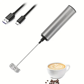 Wiederaufladbarer Milchaufschäumer aus Edelstahl mit 2 Geschwindigkeiten für Latte, Cappuccino, Espresso