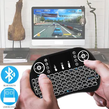 Bluetooth 2,4g bunte Hintergrund beleuchtung russische spanische Luftmaus Remote Touchpad für Android TV-Box