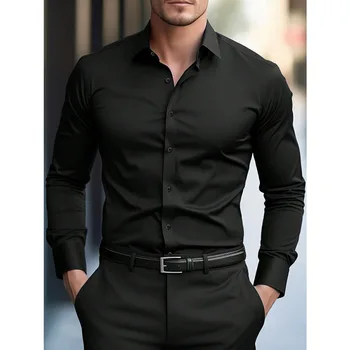 2025 männer Hemd Marke Neue Einfarbig Langarm Smart Casual Vier Saison Elastische Männliche Business Shirts