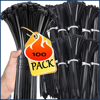 Selbstsichernde Kunststoff-Nylon-Kabelbinder, schwarzer Befestigungsgurt, Kabelbinder-Set (100 Stück)