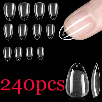 Kurze Mandel nagels pitzen weiches Gel vorgeformte Acryl nagels pitzen halb matte volle Abdeckung (240 Stück)
