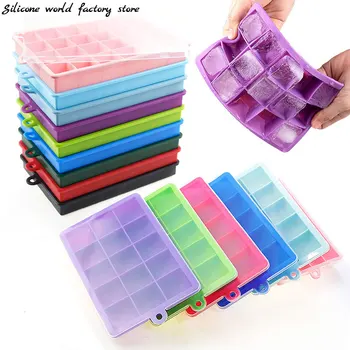 Silicone World Silikon-Eiswürfelform 15/24 Fächer Quadratisch Mit Deckeln Behälter für Eiscreme Kaltgetränke