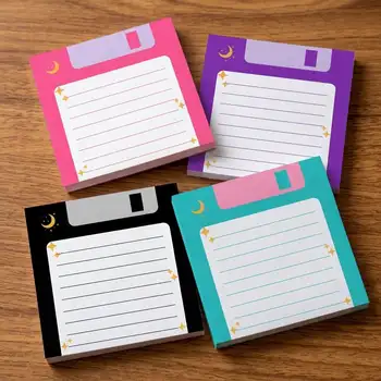 4er-Pack Retro-Disketten-Haftnotizen, Himmelskörper-Mond-Notizblock für Büro-Schreibtisch-Deko, Ästhetisches