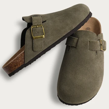 Comwarm Mode Damen Wildleder Pantoletten Hausschuhe Herren Clogs Kork Einlegesohle Sandalen