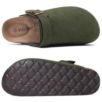 Asgard Damen-Clogs aus echtem Leder, weiches Korkfußbett, Kuh-Wildleder-Pantoletten mit verstellbarem Riemen