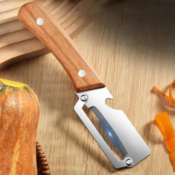 Edelstahl-Schäler mit Holzgriff zum Schälen und Schneiden von Obst und Gemüse | Langlebiger und reibungsloser