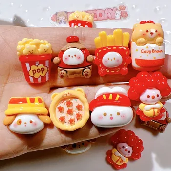Cartoon Pizza Kaninchen Pommes Flatback Harz Cabochon Scrapbooking Telefon Zubehör DIY Gefälschte (10 Stück)