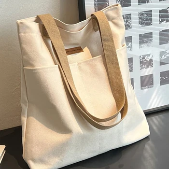 Damen-Tragetasche aus Canvas mit Nähdetails, Große Kapazität, Handtasche, Praktische und Bequeme