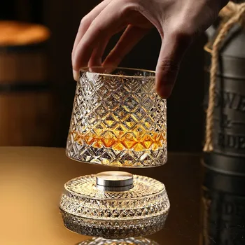 Rotierende Whiskygläser mit Glasbasis, 360 Grad drehbar, Kristall-Rum-Glas zum Trinken von Cocktailpartys