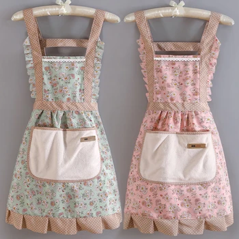 Florale Heimschürze für Damen mit Tasche, verstellbare Schürze für Küche, Kochen, Backen, Grillen, Kochschürze
