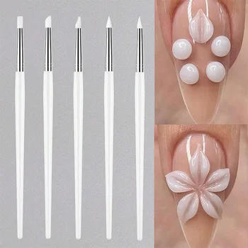 Silikon Nagel Pinsel UV Gel Polnischen Spitze 3D Bild DIY Punktierung Polnischen Pinsel Stift (5 Stück)