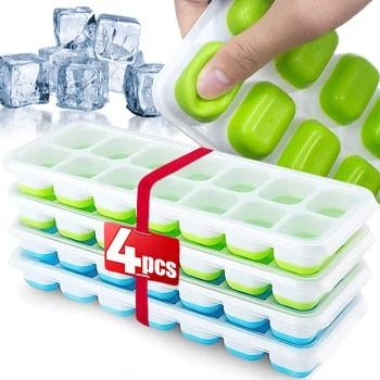 Eiswürfelform mit Deckel, Silikon, quadratisch, 14 Würfel, leicht zu entnehmen, Eiswürfelformen, Sommer