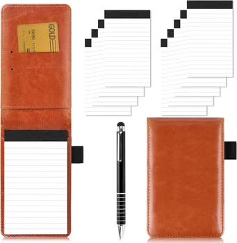 Mini-Notizbuch, tragbar, mit Riemen, als Stifthalter für Besprechungen, Notizbuch mit PU-Leder-Einband