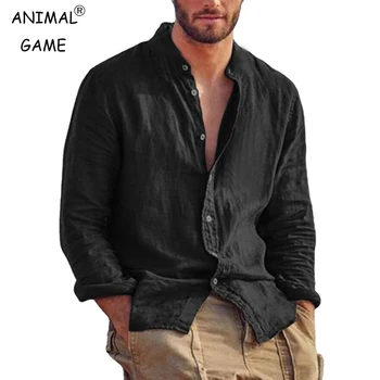 Sweatwear Herren Langarmhemd Leinen Einfarbige Hemden Trend Stehkragen Lässige leichte atmungsaktive Tops