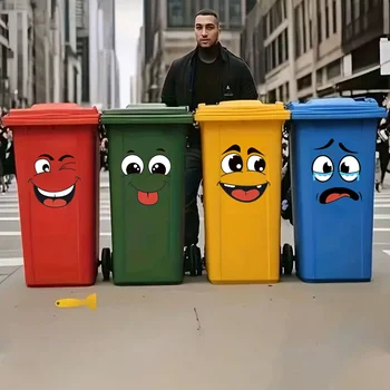 Cartoon Gesicht Bin Aufkleber Selbstklebende Wohnkultur Für Mülleimer Wand Wc Dekor Kühlschrank Spaß (4 Stück)