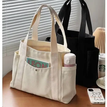 Große Kapazität Canvas Tragetaschen für Arbeit, Pendeln, Tragetasche, College-Stil, Studenten-Outfit, Buch