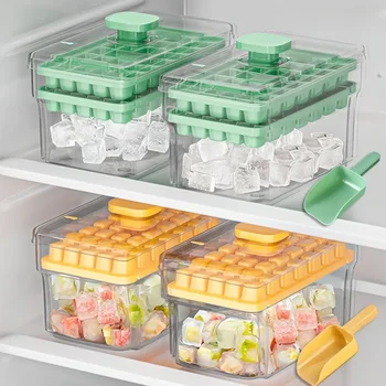 Eiswürfelschalen für Gefrierschrank mit Deckel und Behälter, Herstellung von Eiswürfelschalen, 68-teilige