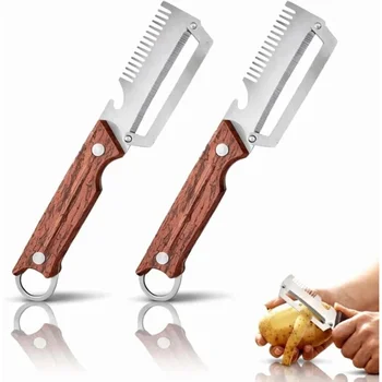 3-in-1 Multifunktionaler Gemüseschäler aus Edelstahl mit Griff zum Schälen von Obst und Zerkleinern