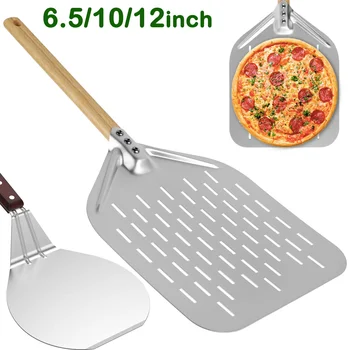 6,5/10/12 Zoll Pizzaschaufel aus Metall, antihaftbeschichtet, Pizzaschale mit Holzgriff, Kuchenheber