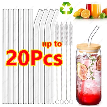 Umweltfreundliche Glasstrohhalme, wiederverwendbar, Metallstrohhalm mit Bürsten, Smoothies, Milchshake
