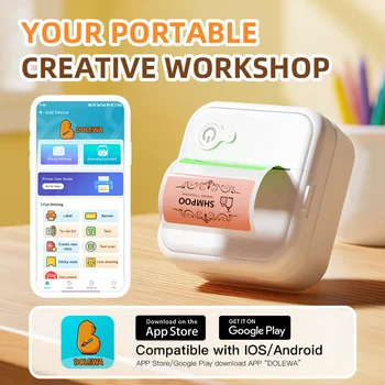 DOLEWA D8 Tragbare Mini-Drucker, kabellos, Bluetooth, tintenloser Aufkleberhersteller, Drucker