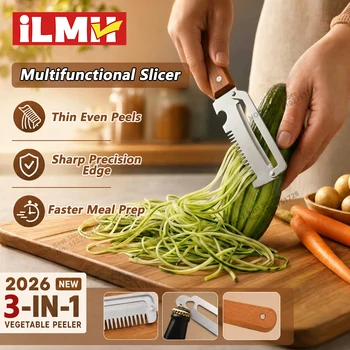 ILMH Neues Schälmesser mit ergonomischem Holzgriff, Edelstahl-Gemüseschäler mit Holzgriff, 2-in-1 Obst