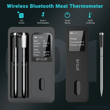 Kabelloses Bluetooth-Fleischthermometer, IP67, wasserdichte Sonden mit LCD-Bildschirm, wiederaufladbar