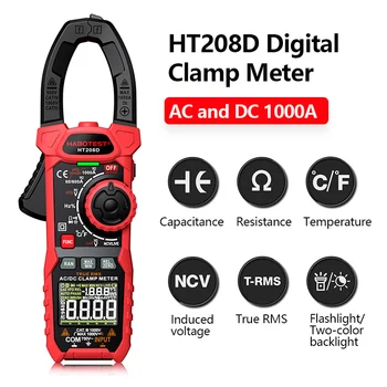 HT208A/D AC/DC Digital Clamp Meter Multimeter Pinza Amperimetrica True RMS Hohe Präzision Kapazität NCV Ohm Hz