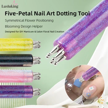 DIY Nail Art 5-Blütenblatt-Punktierwerkzeug, Blumenkreator, 1,8 mm feine Spitze, Strass-Pickers, Glitzergriff