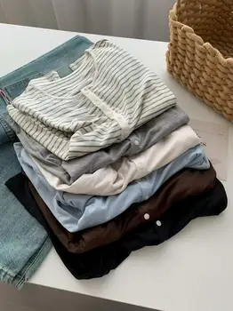 Basic-Hemd aus Seidenwolle für Damen, Herbst und Winter, runder Knopfhalsausschnitt, schmale Strickwaren