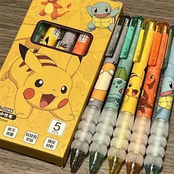Pikachu Gel Pen-Set Pokemon Kugelschreiber Cartoon Druck Schreiben Stift Studenten Schreibwaren Büro (5 Stück)