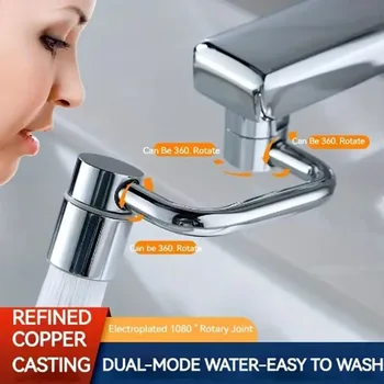 1080 ° Schwenkbarer Wasserhahn-Verlängerer aus Edelstahl, spritzwassergeschützt, Dual-Spray-Modus