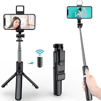 Bluetooth Selfie Stick Handyhalter, einziehbares, tragbares, multifunktionales Mini-Stativ mit kabellosem