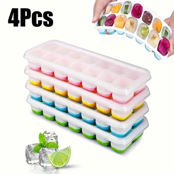 4er-Pack Eiswürfelformen in zufälliger Farbe, mit einem Tablett mit 14 Fächern, multifunktionale