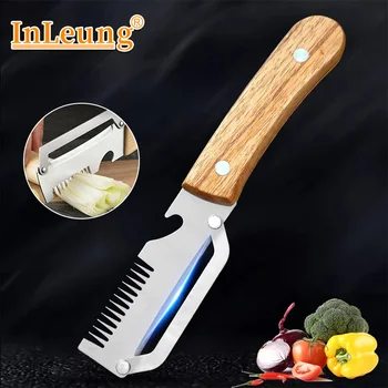 Edelstahl-Gemüseschäler mit Holzgriff 3-in-1 Obst- und Kartoffelschäler mit Flaschenöffner