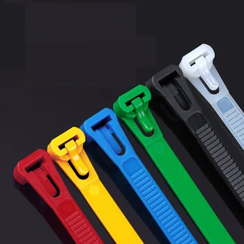 100 wiederverwendbare Kabelbinder, Kabelverschluss-Schlaufenbinder aus Nylon, abnehmbar, recycelbar, gemischte