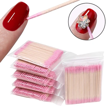 Doppelseitige Wattestäbchen, feine spitze Spitzen für die Nagelkunst, Make-up, Eyeliner-Korrektur (100 Stück)