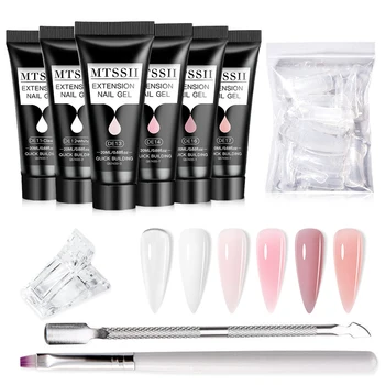 Set 20ml Poly Nagelverlängerungs-Gel-Set, ablösbares UV-LED-Acryl-Kristall-Gel in Weiß, Transparent (5 Stück)