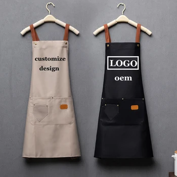 Angepasst Stickerei Druck Logo Unterschrift Wasserdichte Küche Schürzen Hause Chef Backen Kleidung Mit Taschen