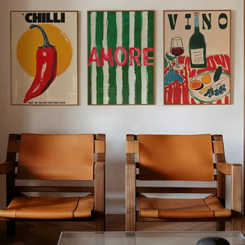 Amore grün gestreifter Leinwanddruck Vino Weinglas & Pfeffer Wandkunst Poster Modernes Wohnzimmer Schlafzimmer