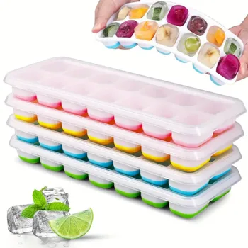 Eiswürfelschalen mit 14 Gittern, Silikon-Eisform mit abnehmbarem Deckel, selbstgemachte Eis am Stiel-Form