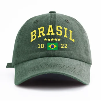 Gewaschene Baseballkappe mit BRASIL-Aufdruck für Erwachsene, minimalistischer Retro-Stil, lässig, weich