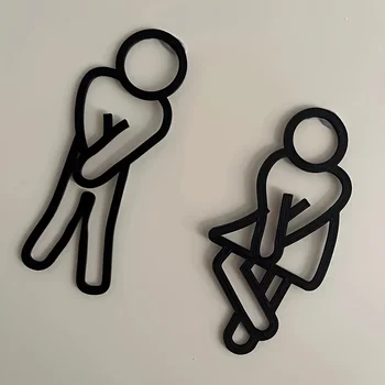 Lustige Badezimmer-Schilder für Männer und Frauen, kreativer 2D-Wandaufkleber mit flacher