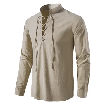 Männer Casual Bluse Baumwolle Leinen Hemd Tops Langarm T-shirt Frühling Herbst Schräge Knopfleiste Vintage