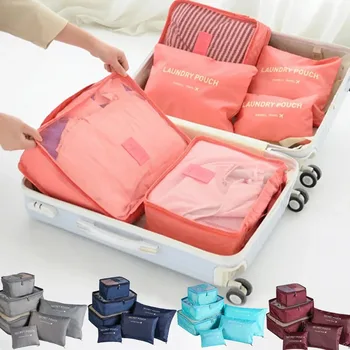 Set Reise-Aufbewahrungstaschen Koffer-Packset Aufbewahrungskoffer Tragbarer Gepäck-Organizer (6 Stück)